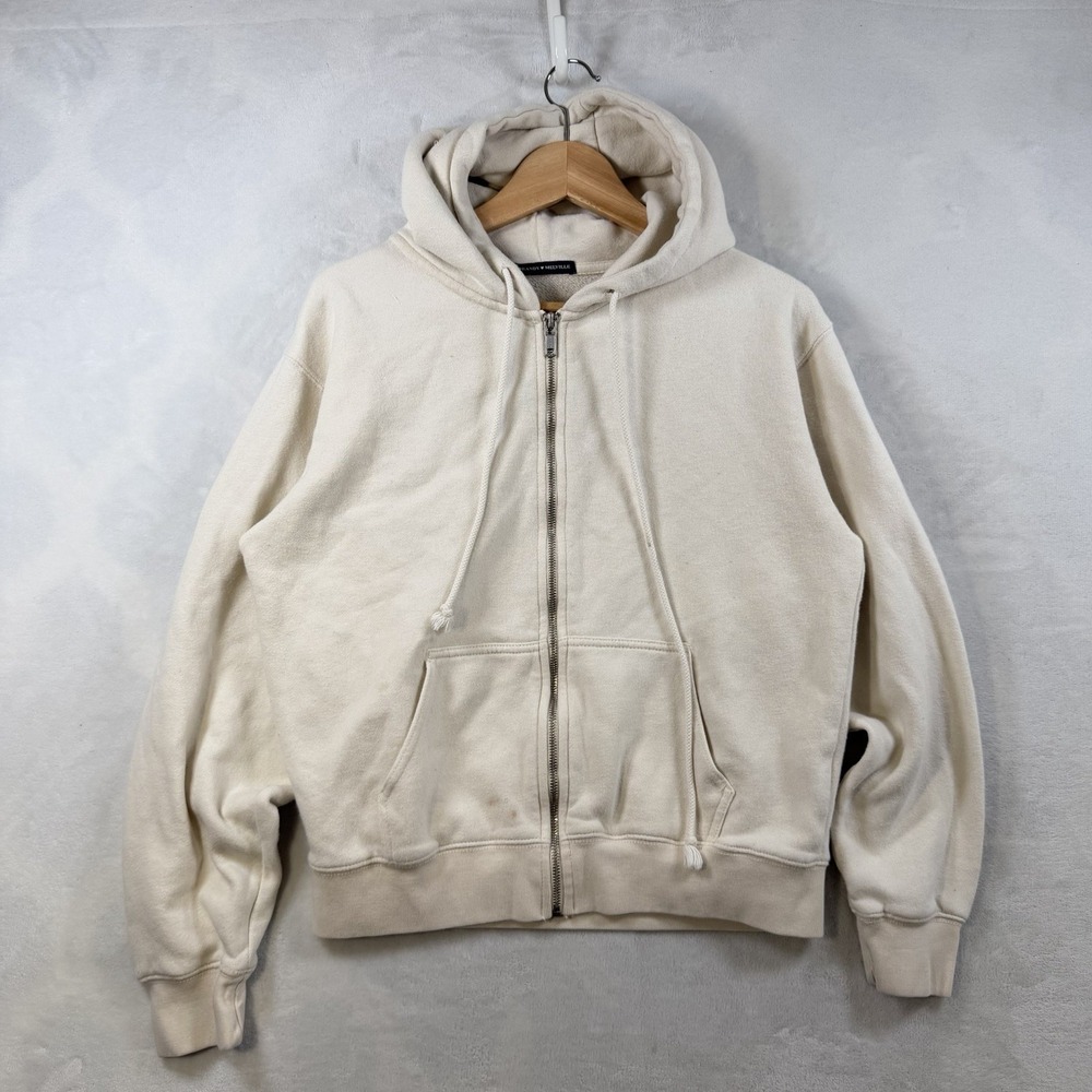 Brandy Melville Full Zip Cream Hooded Sweatshirt Casual Walking Athletic Size M